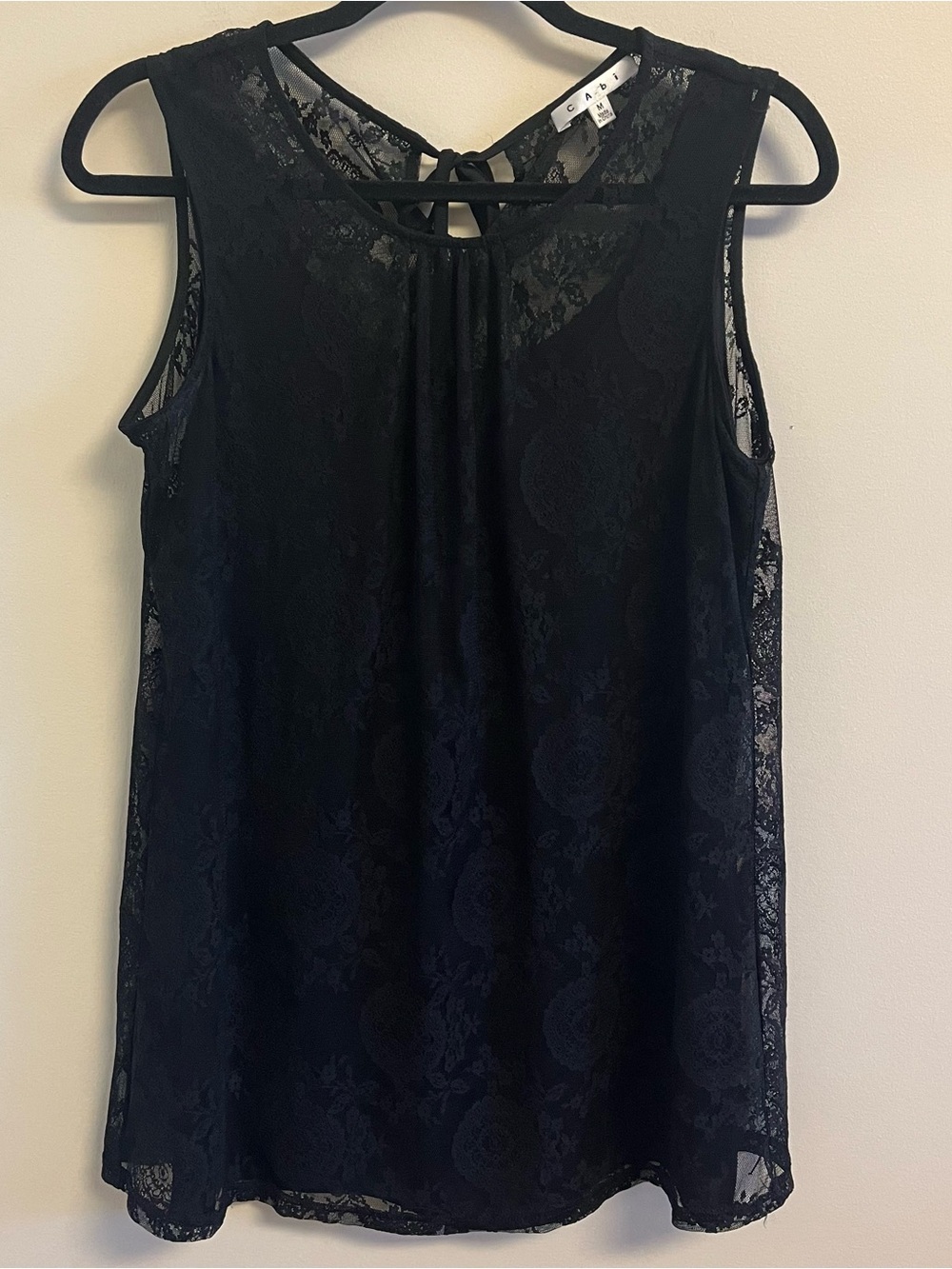 Women’s Top Black Lace Medium Sleeveless Tie-Back Lined Boho Fairy CAbi